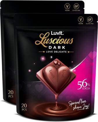LuvIt Luscious Love Delights-Heart Shaped Dark Chocolate|Valentine's Gift Bars(2 x 180 g)