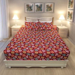 Status Contract Cotton Rich Double Bedsheet with 2 Pillow Covers for Bed Room, Home, Hotel-120 GSM (Red)