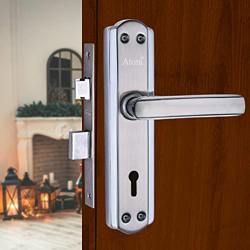Atom Heavy Duty Mortice Door Handle Set with Lock Body | Chrome Plated Finish | 6 Lever Double Stage Lockset for Door, Bathroom, Bedroom, Living Room with 3 Keys