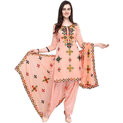 EthnicJunction Women's Chanderi Cotton Rajasthani style Mirror Work Salwar Suit Dress Material (EJ1180-88030_Light Pink)