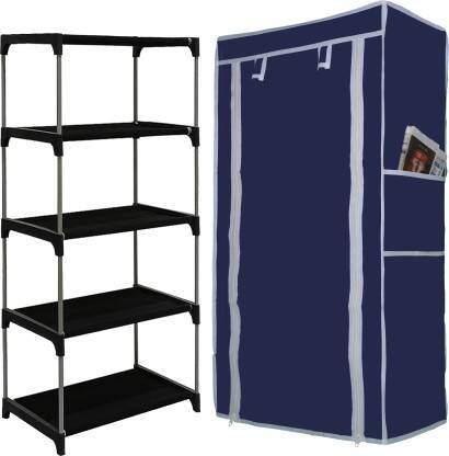 QURACK Portable Storage Free Standing Shoe Organizer with Non-Woven Fabric Cover Metal Shoe Rack(Blue, 4 Shelves, DIY(Do-It-Yourself))