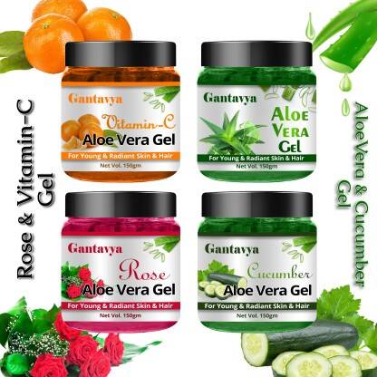 Gantavya Organics 100% Pure Rose, Aloe Vera & vitamin c Gel for Beautiful Skin & Hair(600 g)