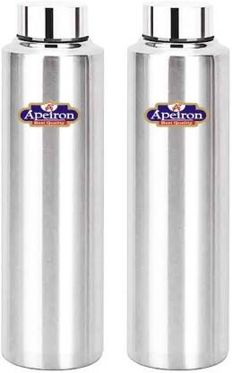 Apeiron Stainless Steel Fridge Water Bottle Silver 1000 ml Bottle(Pack of 2, Silver, Steel)