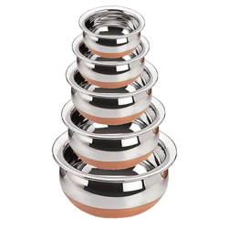 Sprucezone Set of 5 Copper Bottom Stainless Steel Handi Set/Cookware Set (Capacity : 0.5 LTR, 0.75 LTR, 1 LTR, 1.5 LTR, 2 LTR) Cookware Set (Handi Set of 5)