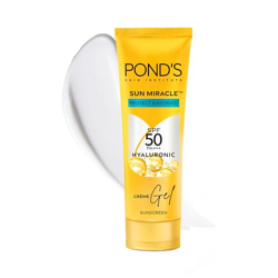 POND's Sun Miracle Spf 50 Pa+++ Crme Gel Sunscreen For All Skin Type - Protect & Hydrate, With Hyaluronic Acid, Restores Skin Barrier, Lightweight, No White Cast 50G