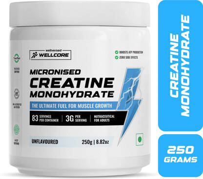 Wellcore Micronised Creatine Monohydrate | Lab Tested | Enhanced Absorption | 100% Pure Creatine(250 g, Unflavored)