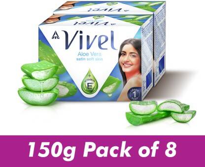 Vivel Aloe Vera Bathing Soap with Vitamin E for Soft Skin, 150g Each, for Women & Men(8 x 150 g)