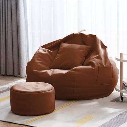 GIGLICK 4XL Bean Bag Cushion and Footrest Filled with Beans- TAN Bean Bag Chair  With Bean Filling(Brown)