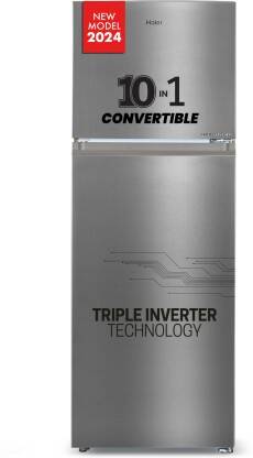 Haier 328 L Frost Free Double Door Top Mount 3 Star Convertible Refrigerator  with Convertible 14-in-1,1 hour Icing(Inox Steel, HEF-333TS-P)