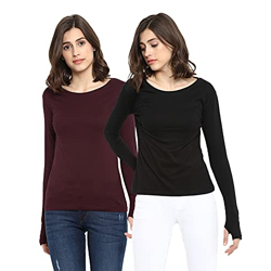Ap'pulse Women's Long Sleeve Thumbopen Tshirt(Pack of 2)