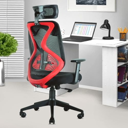 ASTRIDE Ergofit Ergonomic Office Chair for Home | 3-Years Warranty | 2D Headrest, Adjustable Arms & Lumbar Support | Tilt Lock Mechanism [Heavy Duty Nylon Base, Red-Black]