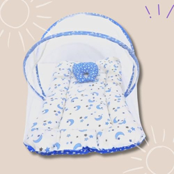 ANCHARA Baby Bed, Sleeping Bag & Net Bad Carry New Born Baby Unisex Cotton Carry Bag/Sleeping Bag, 3 in 1 Baby Bed, Blue,1 Count