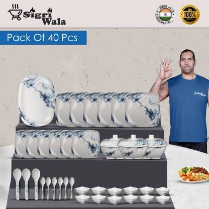 Hamlay by SIGRI-WALA Pack of 40 Melamin Blue marigold Dinner Set(Blue, White)