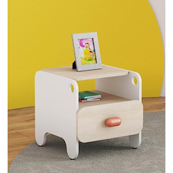 Smartsters Engineered Wood Bed Side Table with Drawer | Bedside Table | Closed and Opened Storage | Curved Corners | Pearly White | Boop | 18 x 19 x 18 inches