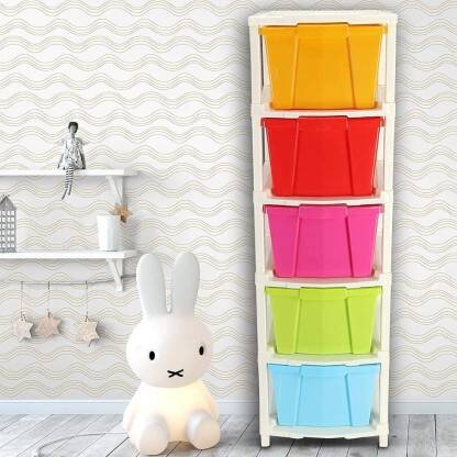 Young wolf 5 Layer Foldable Multipurpose Plastic Rectangular Modular Drawer Organizer Boxes Storage Rack Basket ( Extra Large Multi Color) , 30x39x86 cm Plastic Free Standing Cabinet(Finish Color - Multi, DIY(Do-It-Yourself))