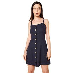 HIGH STAR Women's Cotton Fit and Flare Mini Dresses (HSWDRS23001_NV_Navy Blue_S)