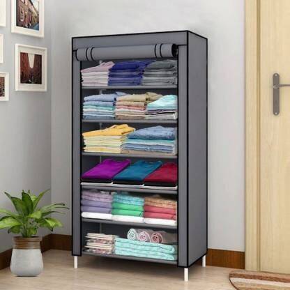 Ryuga GREENO metal lock provided shoe rack PP Collapsible Wardrobe(Finish Color - Grey, DIY(Do-It-Yourself))