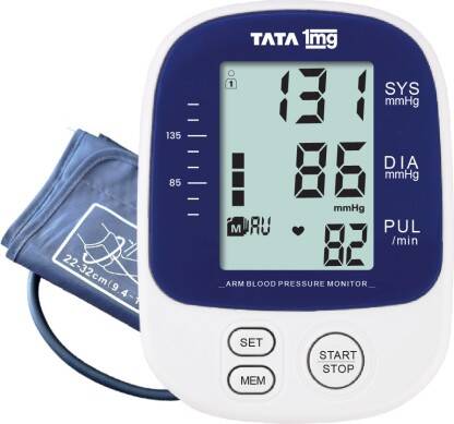 TATA 1mg BP-03 Blood Pressure Monitor Fully Automatic Upper Arm Style Bp Monitor(White & Blue)