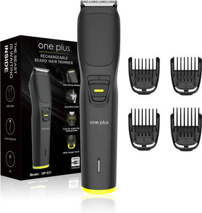 One Plus OP 531 Cordless Professional Hair Trimmer For Men waterproof Trimmer 120 min Runtime 4 Length Settings(Black)