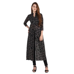 My Swag Women's 3/4 Sleeve Black Color Front Slit Maxi Dress