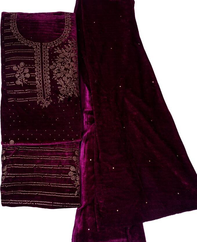 Unstitched Velvet Salwar Suit Material Embroidered