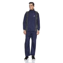 Amazon Brand - Symactive Unisex Polyester Full Length Premium Seam Sealed Raincoat with High Neck Hood Jacket, Waterproof Pant, and Carry Bag (Blue, X L)