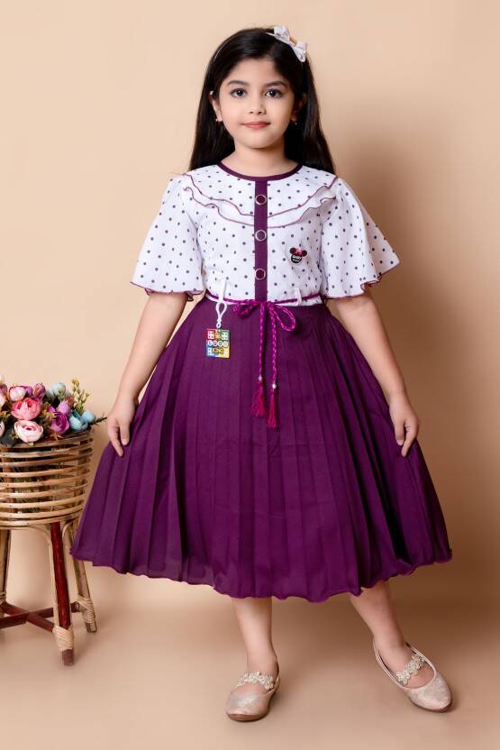 Girls Below Knee Party Dress(Purple, Half Sleeve)