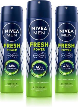 NIVEA MEN Fresh Power Deodorant Spray Body Spray  -  For Men(450 g, Pack of 3)
