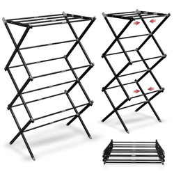 Lifelong Clothes Stand for Drying - Foldable Hanging Stand with Extendable Width - Portable & Easy to Store Laundry Drying Rack for Balcony - Hanger for Drying Clothes (LLCDR03, Black)