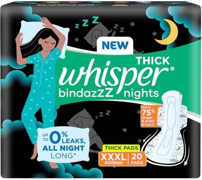 Whisper BINDAZZZ NIGHTS XXXL, UPTO 0% LEAKS ALL NIGHT LONG Sanitary Pad(Pack of 20)
