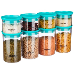 Amazon Brand - Solimo Plastic Storage Jar and Container Set I Air Tight & BPA Free Containers for Kitchen Storage Set I Grocery Kitchen Container, Set 8 (500 ML - 4 Pieces & 900 ML - 4 Pieces), Blue