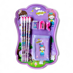Kidorado - Stationery Set for Girls and Boys | Kids Return Gift - 5 In 1 School Items For Kids- Pencils, Eraser, Sharpener, Pouch, Pencil Extender | Birthday Gift Idea - Pack of 6 Sets (Cute Girl)