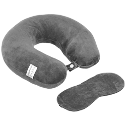 amazon basics Travel Neck Pillow & Sleeping Eye Mask Combo | Comfortab