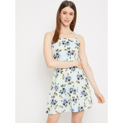 Berrylush Women Mint Green & Blue Floral Crepe Dress