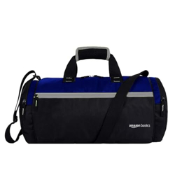 Amazon Basics 26-Liter Duffle Bag for Travel, Gym & Sports | for Men and Women | Water Resistant Polyester | 3 External Zipper Pockets | (Size - Medium | Black & Blue)