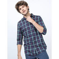 KETCH Men Navy Blue Slim Fit Tartan Checked Casual Shirt