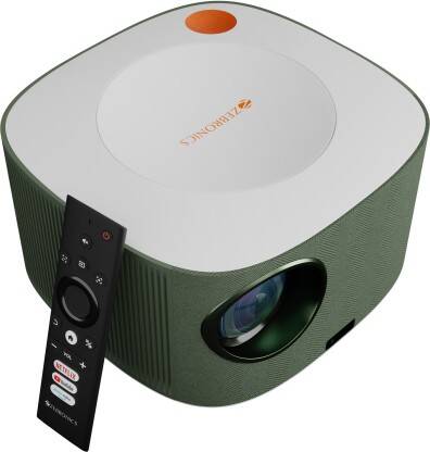 ZEBRONICS ZEB-PIXAPLAY 26 (5000 lm) 1080p Full HD, 508 cm Screen, Auto Focus, Auto Keystone, HDMI (ARC), Miracast, Dual Band, 30,000 Hour lamp life, OTT App Support : Netflix, Amazon Prime, YouTube etc., Dolby Support Smart Projector(Green)