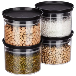 Floraware Plastic Storage Jar and Container Set I Air Tight & BPA Free Containers for Kitchen Storage Set I Grocery Kitchen Container Set I Multipurpose Jar, 500 Ml Each, (Black, Set of 4)