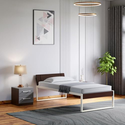 GODREJ INTERIO EQ Single Size Mild Steel Bed (1-Year Warranty, Brown & White)