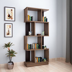 '@home by Nilkamal Book Shelf | Checkers Engineered Wood 4 Tier Open Bookshelf | 1 Year Warranty | Book Shelf for Home Library, Book Shelf for Home, Book Shelf for Wall, Book Shelf for Home Decor, 8 Shelves (Classic Walnut)
