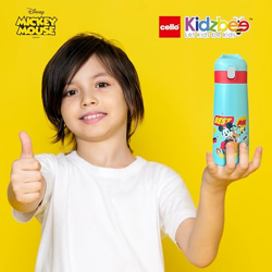 Cello Kidzbee Gulp Best Pals Thermosteel Flask | 3D Touch & Feel Disney & Marvel Design | Kids Bottle for School & Picnic | 8 Hours Hot & Cold | Leak Proof with Push Button Lid | 490ml | Light Blue
