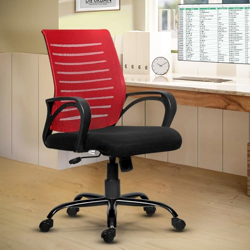 Da URBAN Maddox Erogonomic Mid Back Revolving Mesh Office Executive Home Office & Desk Chair with Tilt Lock Mechanism, Armrest & for All Day Comfortable Chair (Red)