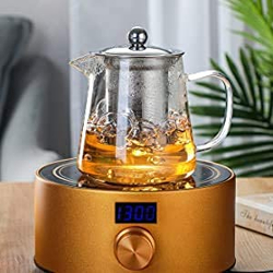 ZROY ENTERPRISE Borosilicate Glass Tea Pot with Heat Resistant Stainless Steel Infuser Perfect for Tea and Coffee Maker, Clear Glass Kettle (550 ml, Round Kettle)