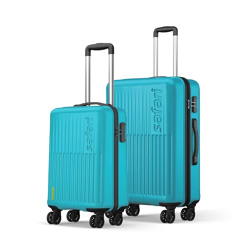 Safari Astra 8 Wheels 56 and 66 Cms Small and Medium Trolley Bags Hard Case Polycarbonate 360 Degree Wheeling System Luggage, Trolley Bags for Travel Set of 2, Suitcase for Travel, Cyan