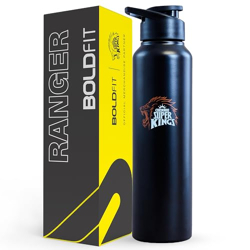 Boldfit Chennai Super Kings (Csk) Official Merchandise Water Bottles Stainless Steel Water Bottle 1 Litre Bottles For Home, Gym 1 Litre Water Bottle Leakproof, Rust Free Steel Bottle -1000 Ml Black