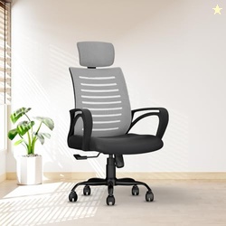 CELLBELL Desire C104 Mesh High Back Ergonomic Office Chair - Adjustable Seat Height, Sturdy Metal Base, Revolving Study & Computer Chair for Work from Home, Grey