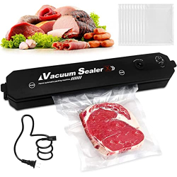 Krevia 2in1 Electric Vacuum Sealer for Food Storage | Home Automatic Packing Sealing Machine | Household Kitchen Fresh Keeping food sealer Dry Moist Air sealing system with 10 food Bags (Black-1Pcs)
