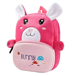HappyChild Cute Kids School Bag Plush Animal Cartoon Travel Bag for Baby Girl And Boy 1-5 Years (UP FACE BUNNY)