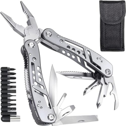 SKYTONE 24 in 1 Multi-function Plier Tools Made of Stainless Steel with 11 Screwdriver bits with Safety Hook, Bottle Opener, Multifunction Pliers for Outdoor Camping Backpacking & Gifting. (Medium)
