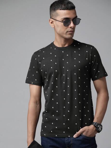 Men Solid Round Neck Cotton Blend Black T-Shirt